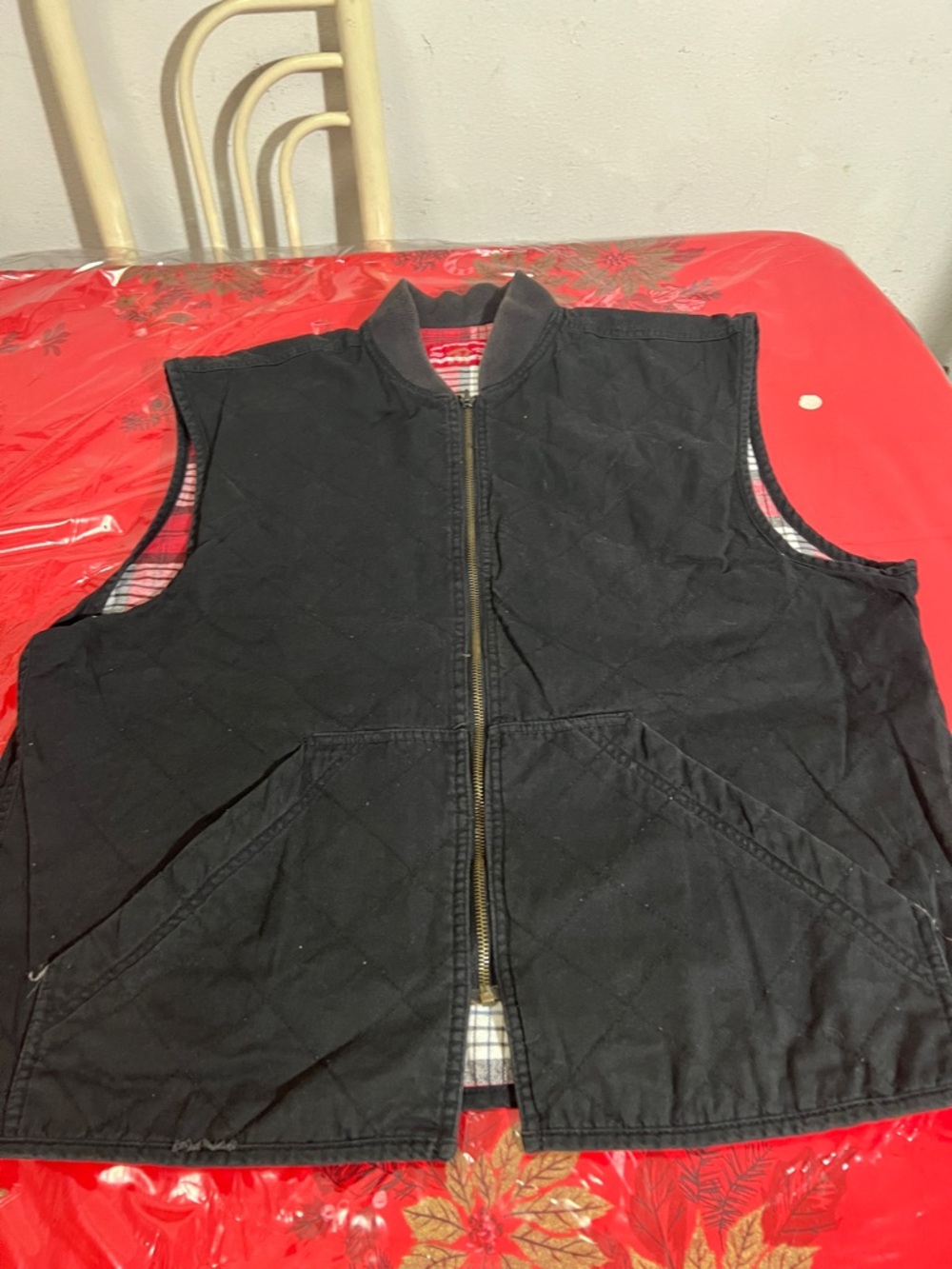 Vintage Marlboro Vest Mens Sz L Black Quilted Plaid Flannel Lined Reversible 90s - Picture 2 of 12